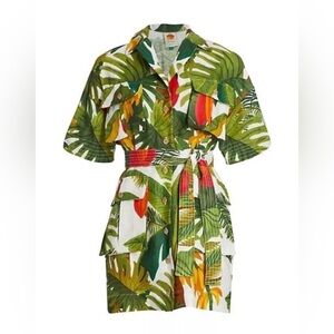 Farm Rio Cocoa Forest Utilitary Mini Dress Size Small Tropical Pockets